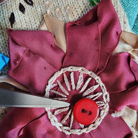 Storybook Knits Cardigan Sweater Size M Beige Crochet Fringe Granny Vintage - Picture 9 of 15